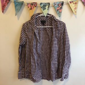 J Crew Button Up Boy Shirt in Maroon Plaid